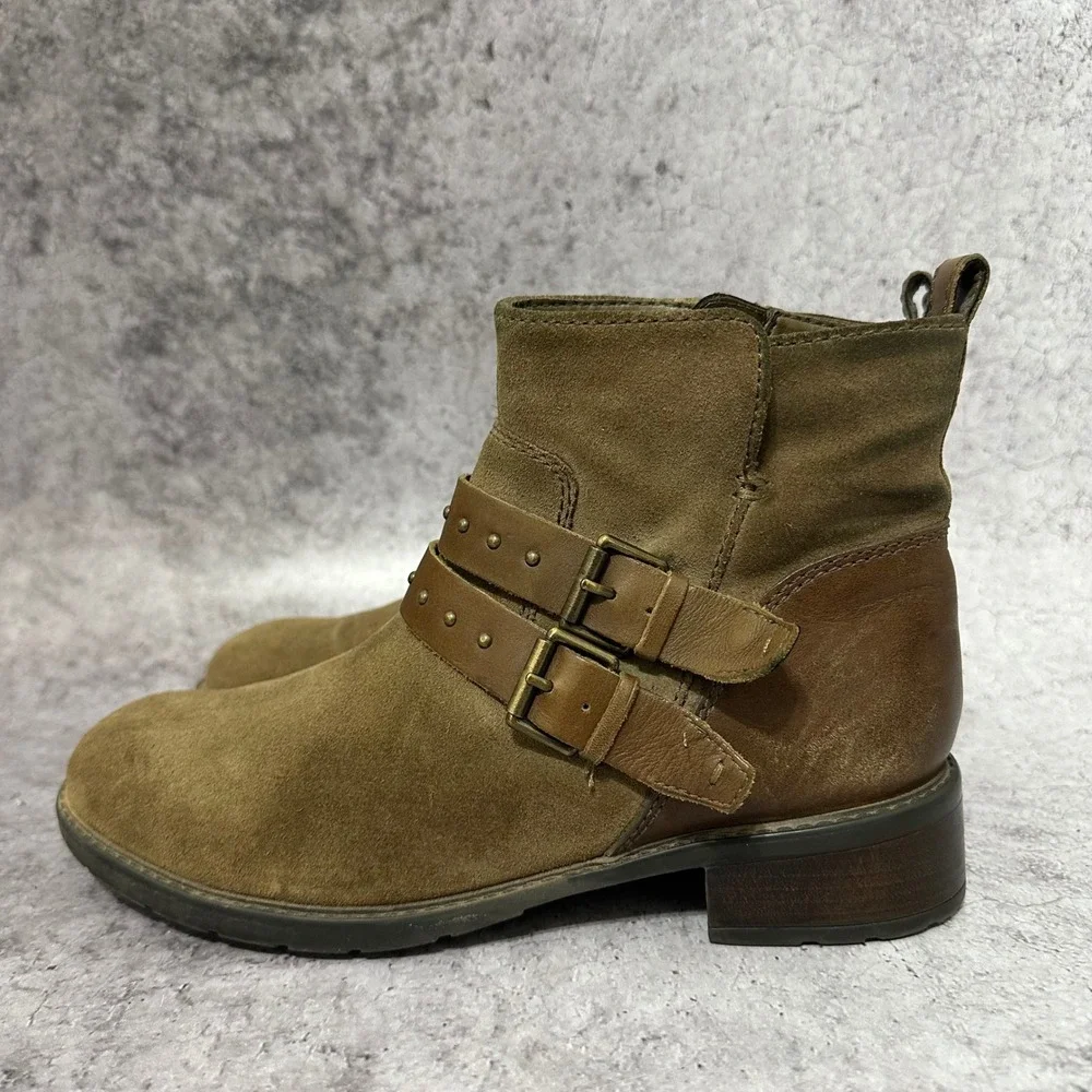 Clarks Swansea Grove Ankle Boots Womens 8 Suede Double Buckle Studded